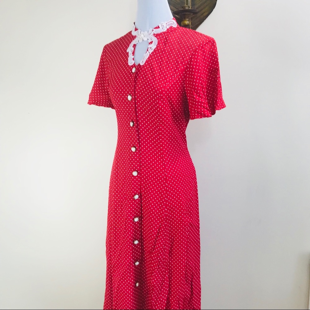 Vintage Retro 50s 60’s Shirtdress Red Polka Dot 14 - Picture 4 of 8